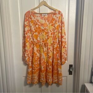 Petal & Pup Odie Orange Floral Long Sleeve Tiered Mini Dress Size 10 US